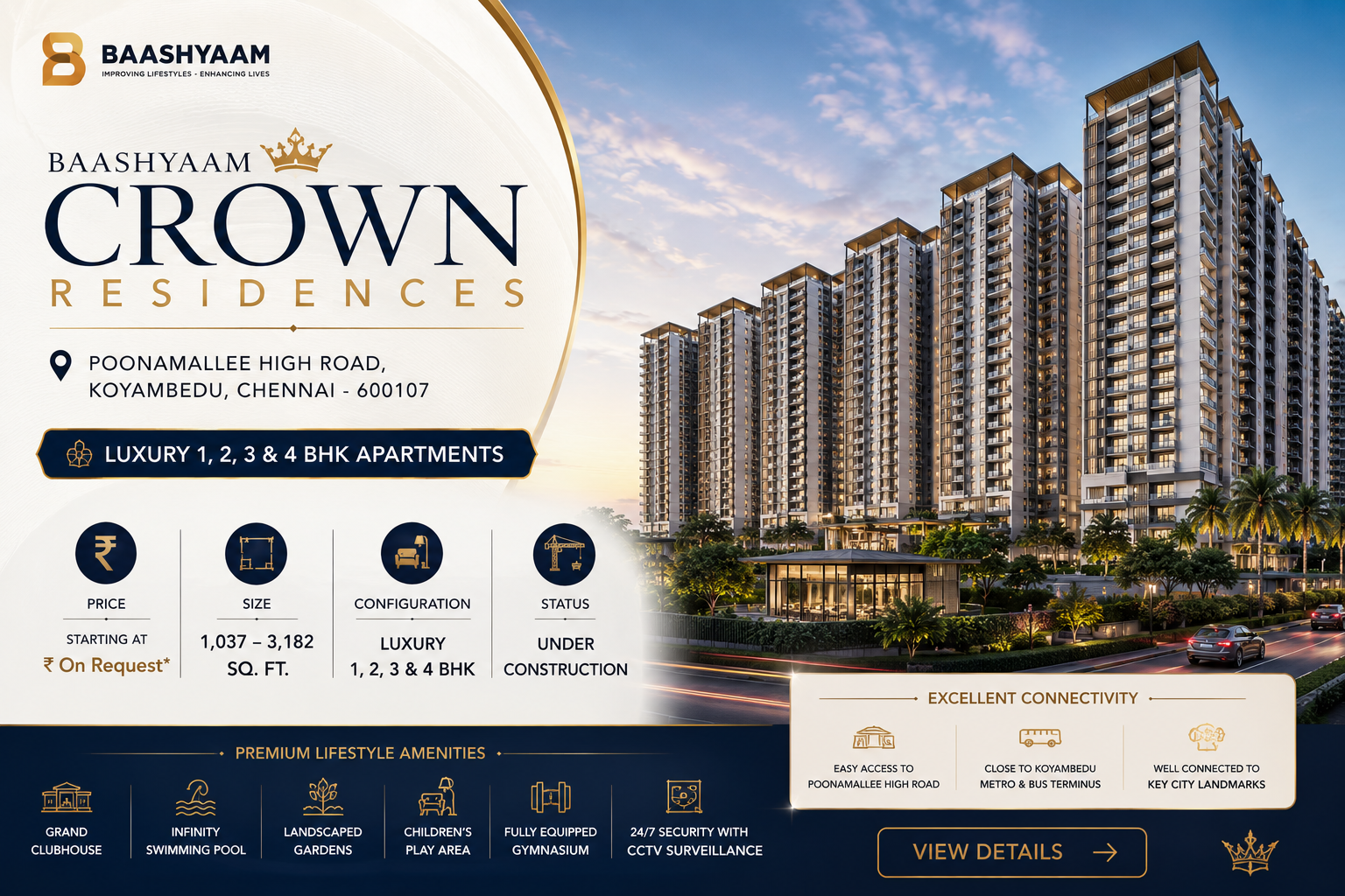 Baashyaam Crown Residences - Luxury 1-4 BHK Apartments on Poonamallee High Road Chennai
