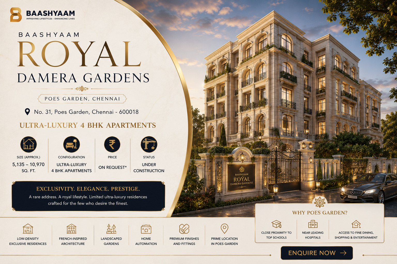 Baashyaam Royal Damera Gardens - Ultra-Luxury 4 BHK Apartments at Poes Garden, Chennai