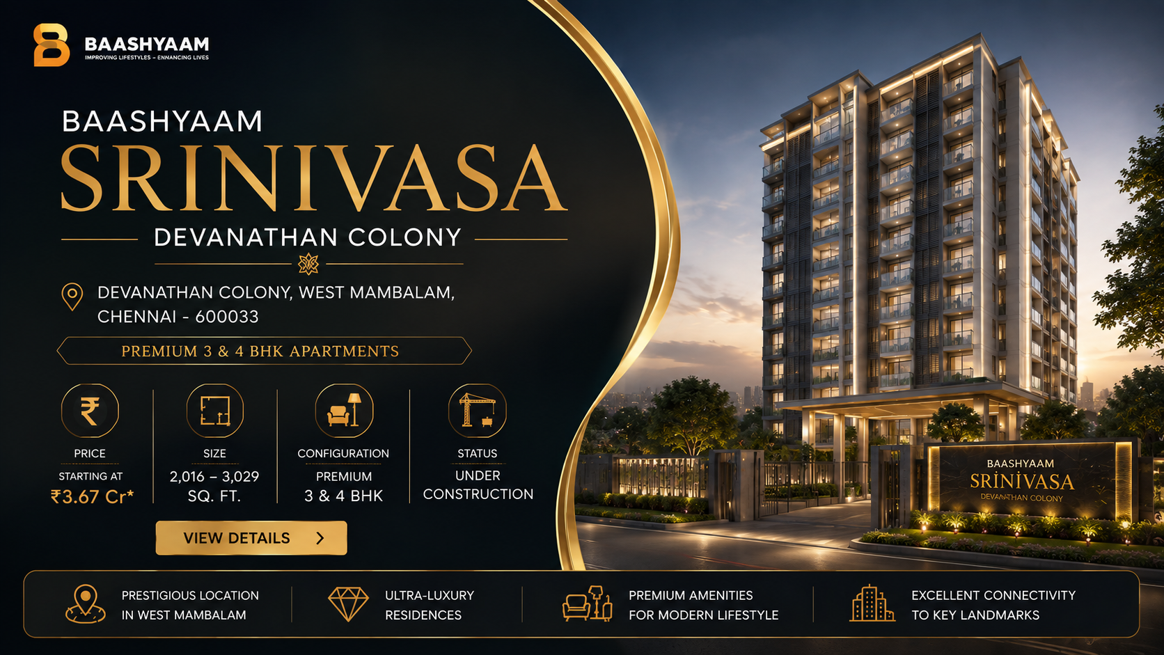 Baashyaam Srinivasa Devanathan Colony - Premium 3 & 4 BHK Apartments in West Mambalam Chennai