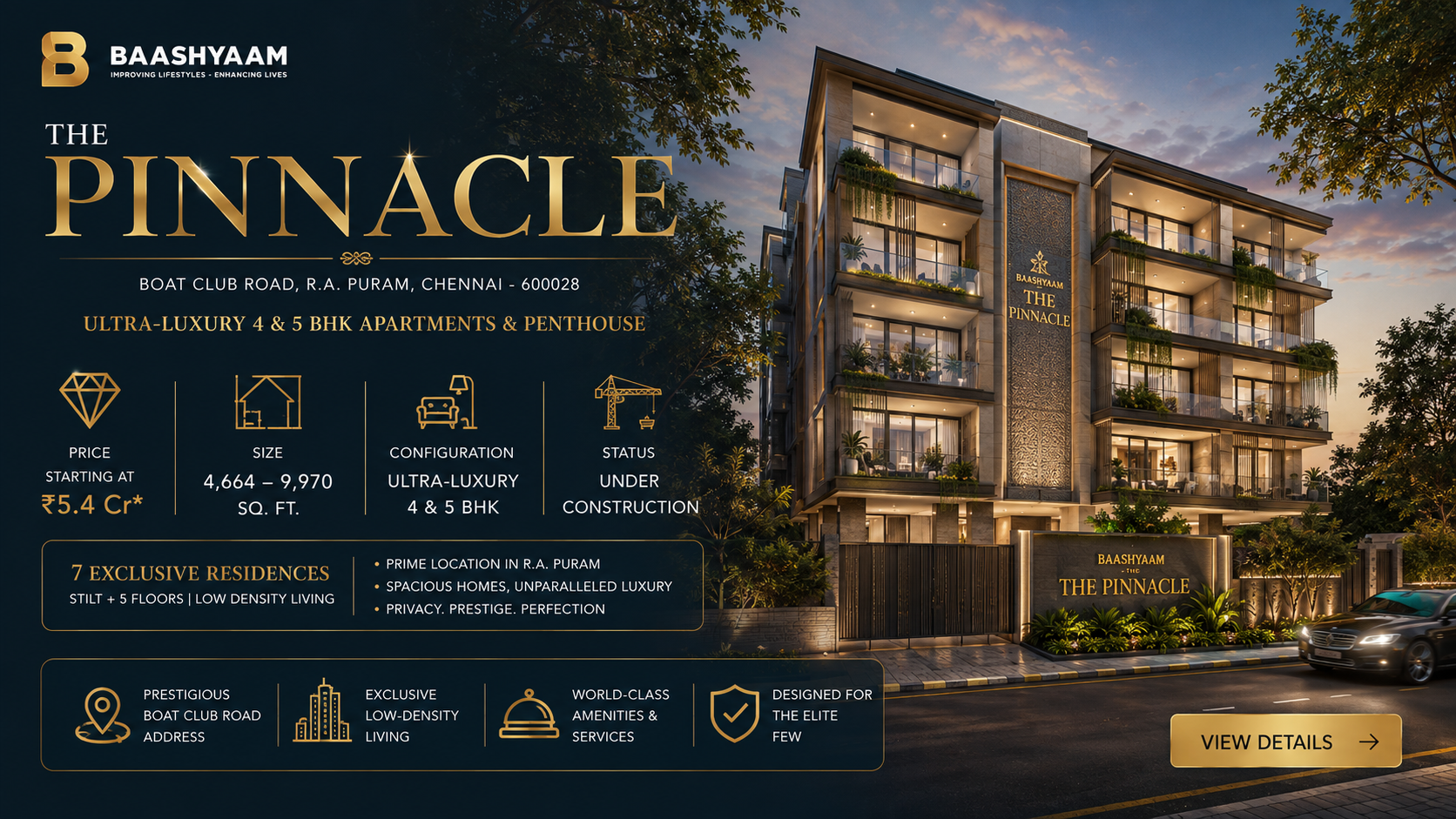 Baashyaam The Pinnacle - Ultra-Luxury 4 & 5 BHK Apartments on Boat Club Road Chennai